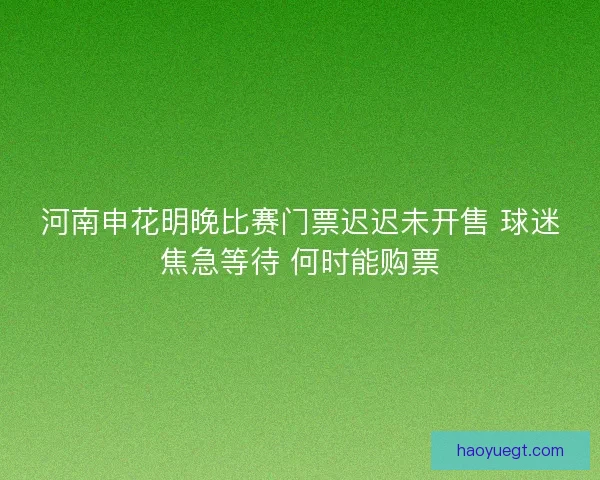 河南申花明晚比赛门票迟迟未开售 球迷焦急等待 何时能购票 河南申花明晚比赛门票迟迟未开售 球迷焦急等待 何时能购票